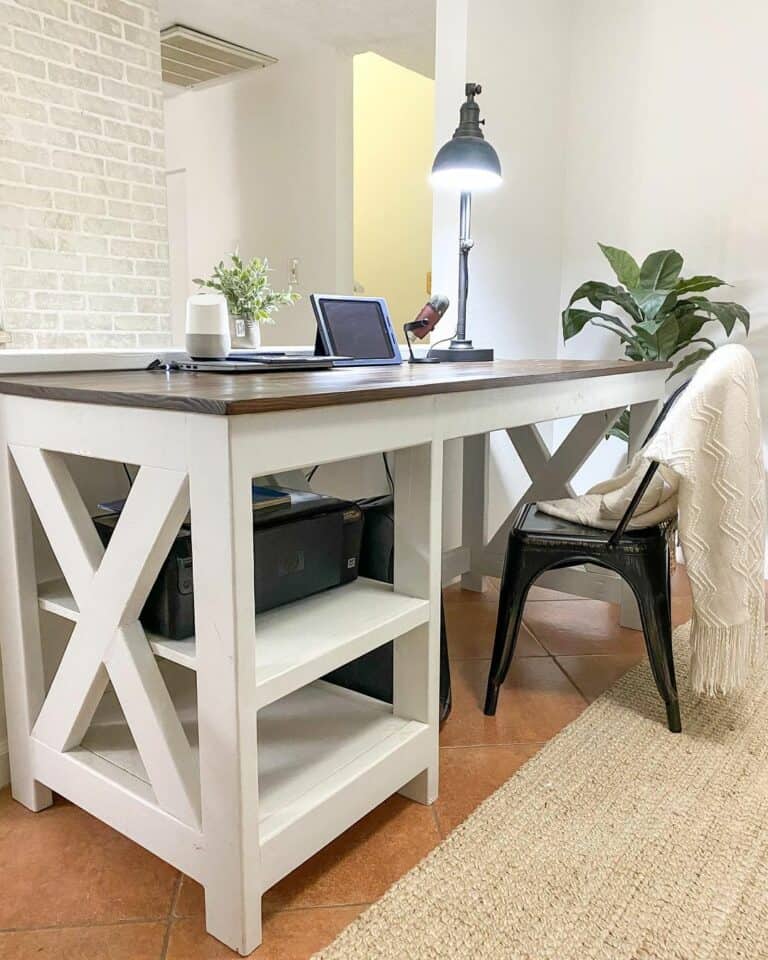 Two-toned White Country Desk With Black Metal Chair