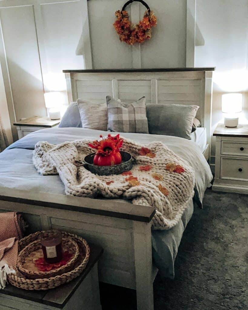 Two-toned White Wood Farmhouse Bed