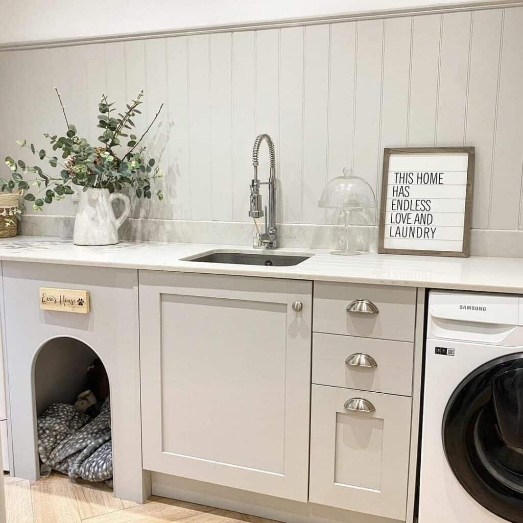 Utility Room With Gray Beadboard Paneling