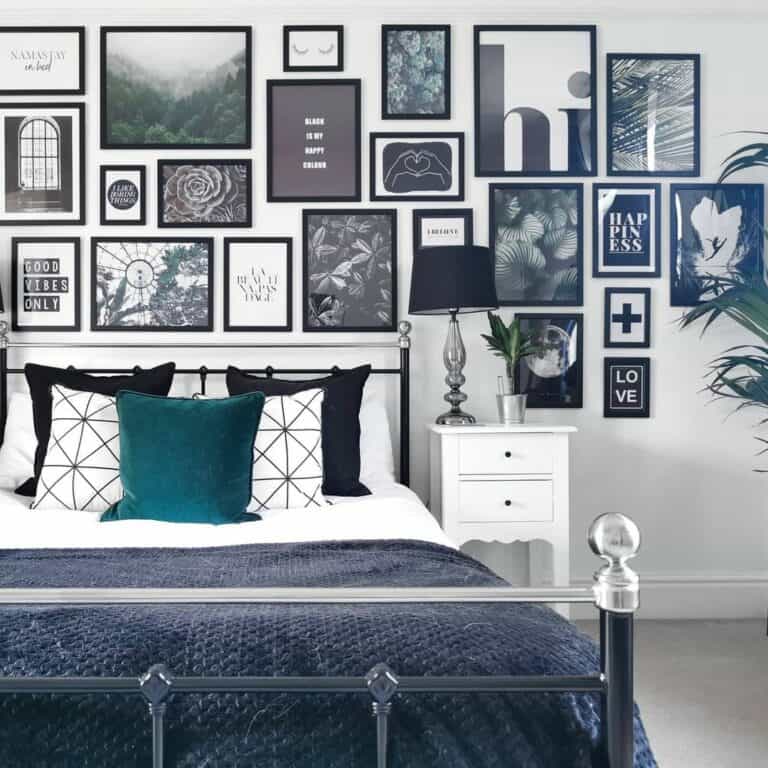 Wall Décor Accentuated by a Teal Pillow
