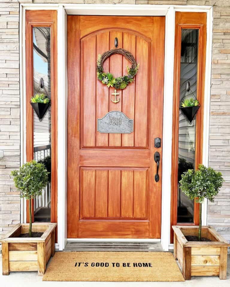 Welcoming Porch With Wooden Front Door