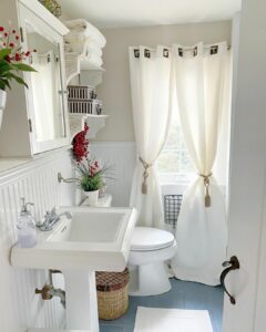 White Bathroom With Pops of Red