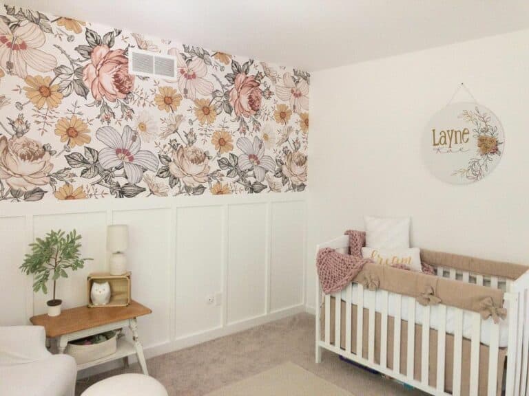 White Board and Batten Wainscoting With Floral Wallpaper