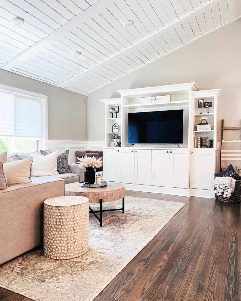 White Ceiling Shiplap Accentuate Beige Walls