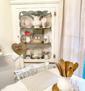 White Corner Dining Hutch With Valentine's Day Décor