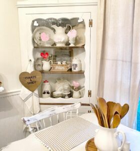 White Corner Dining Hutch With Valentine's Day DÃ©cor