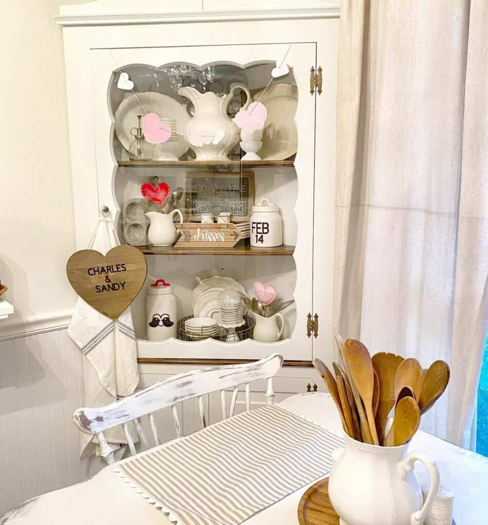 White Corner Dining Hutch With Valentine's Day DÃ©cor