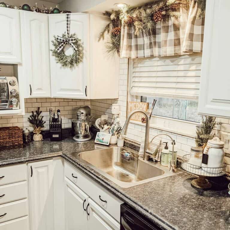 White Country Kitchen Cabinets With Granite Countertop