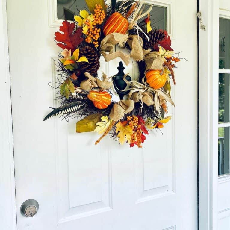 White Door With Fall Pumpkin Wreath