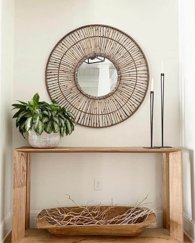 White Entryway With Wooden Console Table