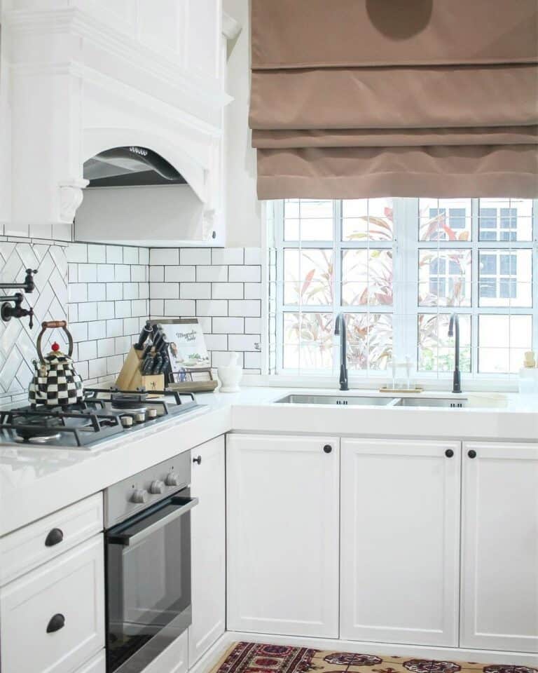White Herringbone Kitchen Backsplash