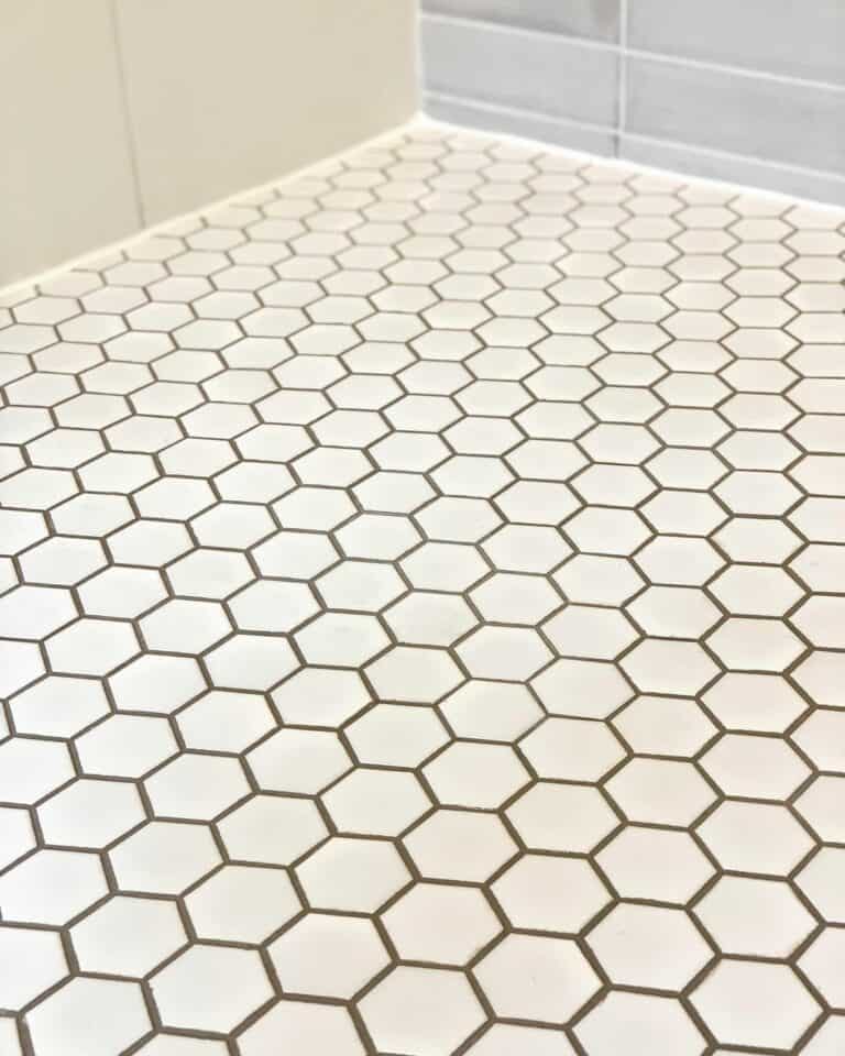 White Hexagon Shower Floor Tiles With Gray Grout