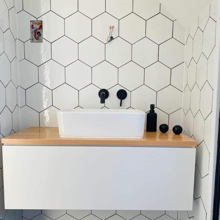 White Hexagon Tile With Contrasting Black Grout