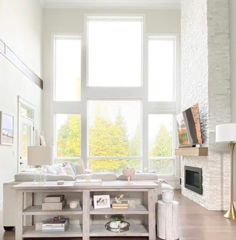 White Living Room With Stacked Windows