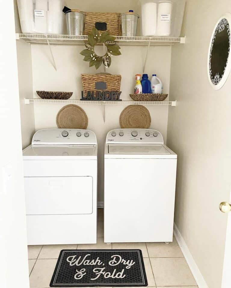 White Metal Wire Laundry Shelves