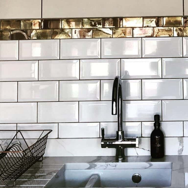 White Metro Tile With Gray Grout