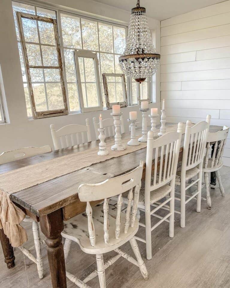 White Mismatched Dining Chairs
