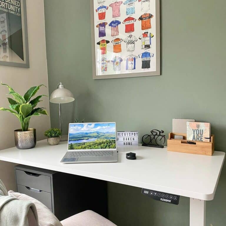White Office Table With Gray Filing Cabinet