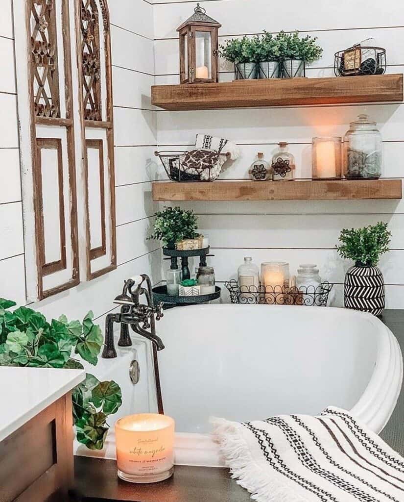 White Shiplap Bath With White Drop-in Tub