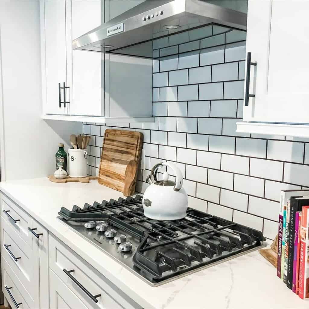 White Subway Tile Backsplash With Black Grout