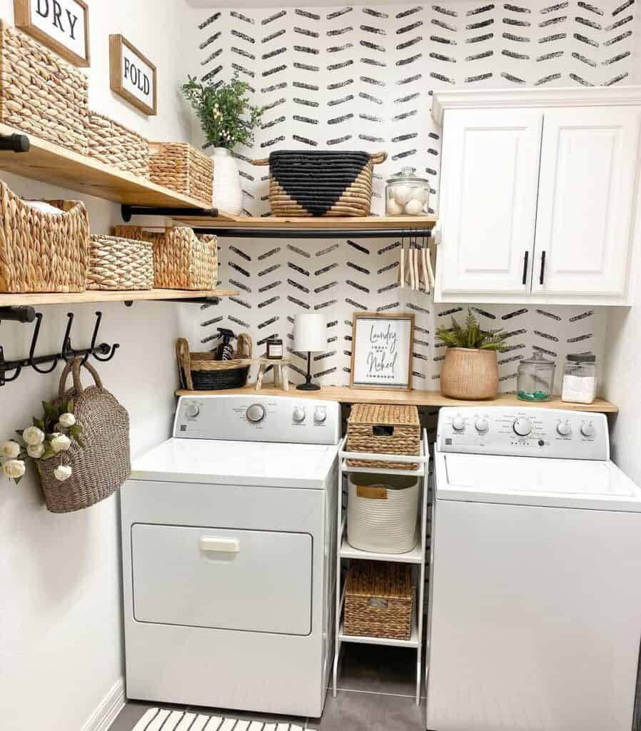 White and Black Chevron Laundry Feature Wall