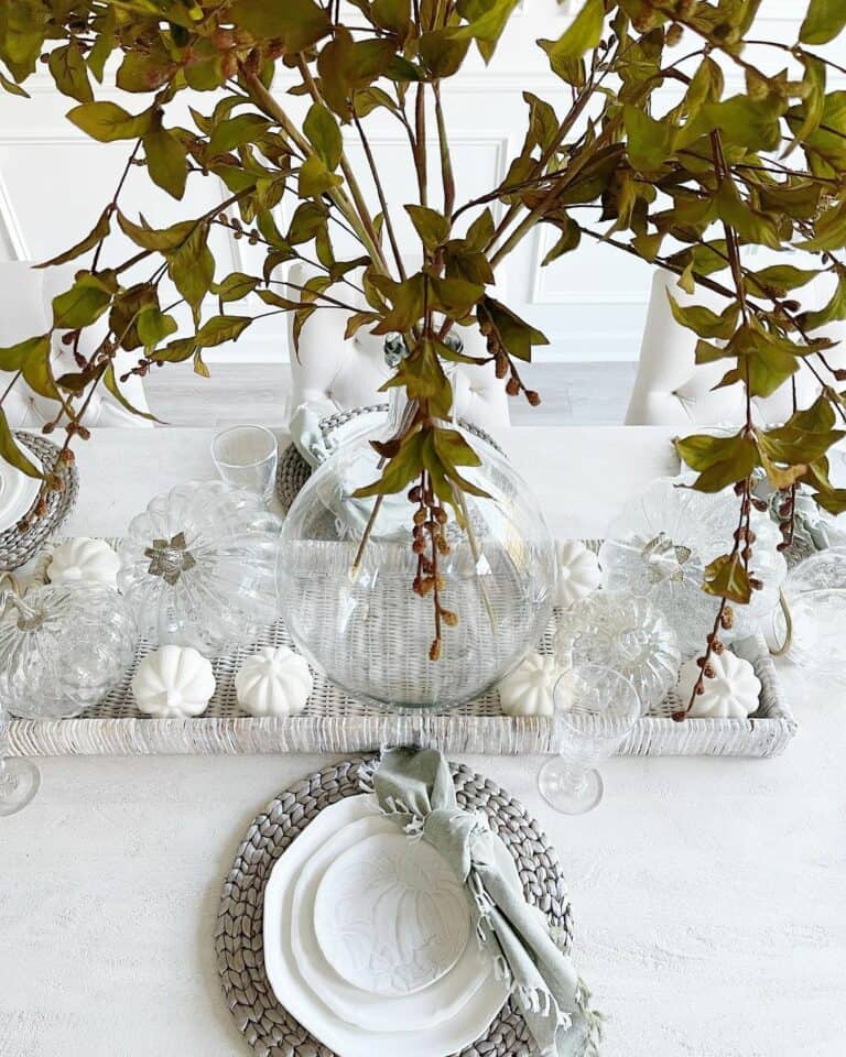 White and Glass Pumpkins for an Autumnal Centerpiece