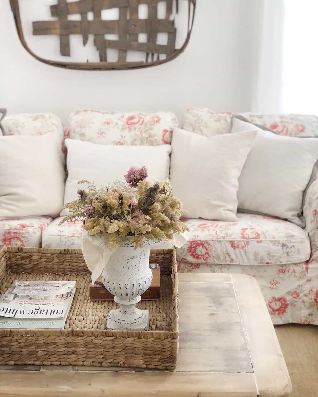 White and Pink Floral Cottage Couch - Soul & Lane