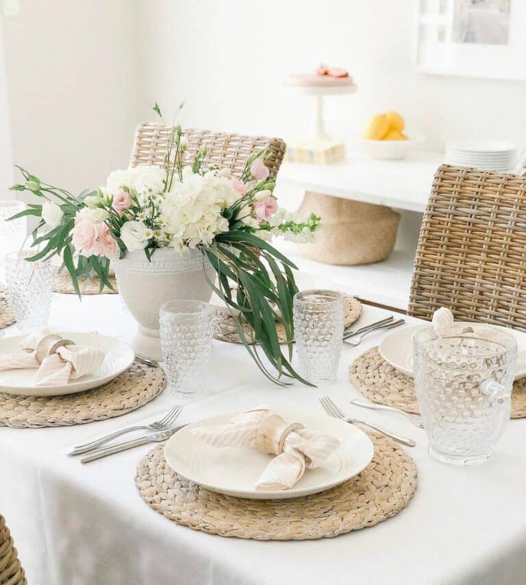 White and Pink Floral Dining Table Centerpiece