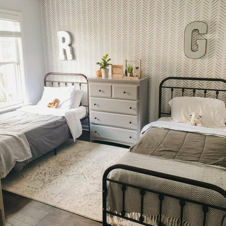 White and Tan Chevron Pattern Accent Wall