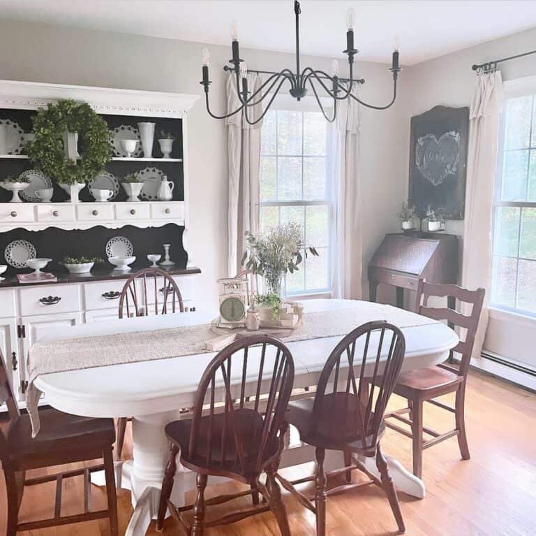 Whites and Woods in Farmhouse Dining Room