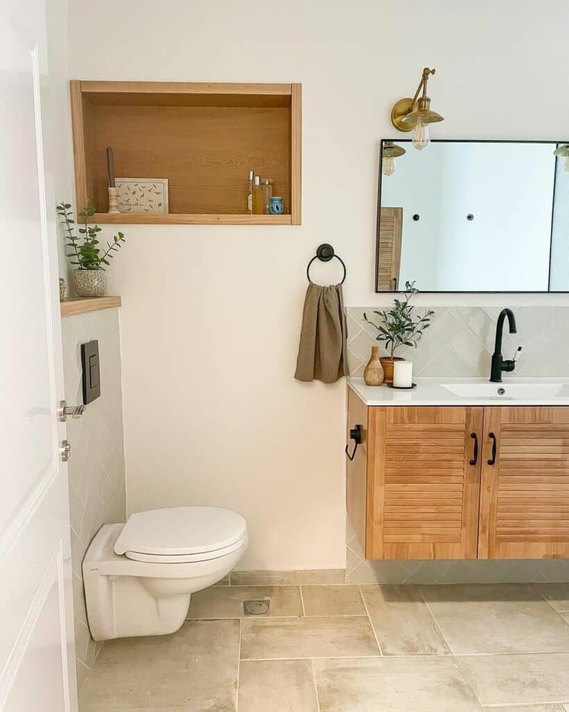 Wood Bathroom With Tiled Floors