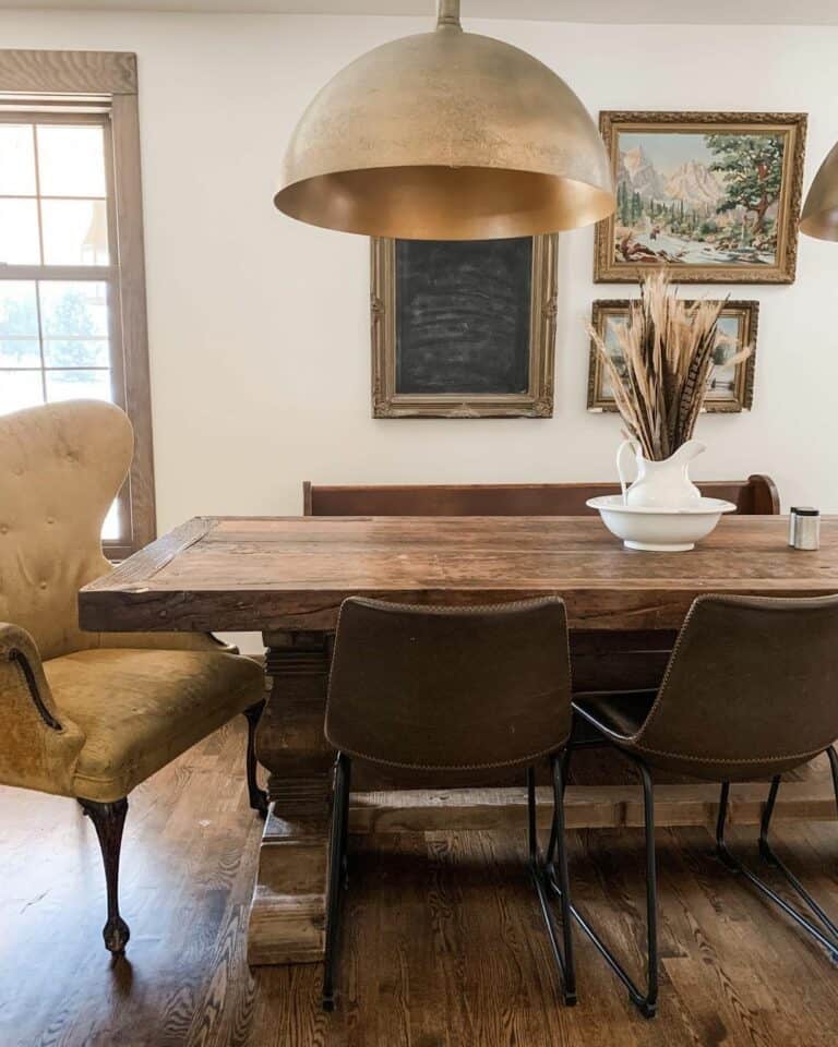 Wood Dining Table With Statement Brass Light