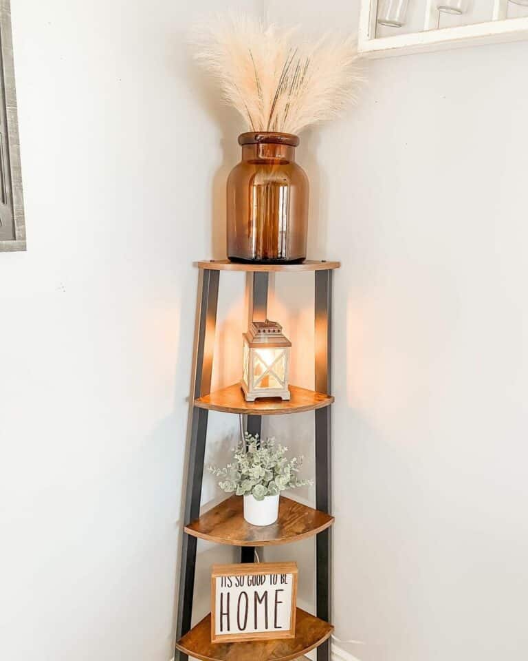 Wood and Black Corner Shelf