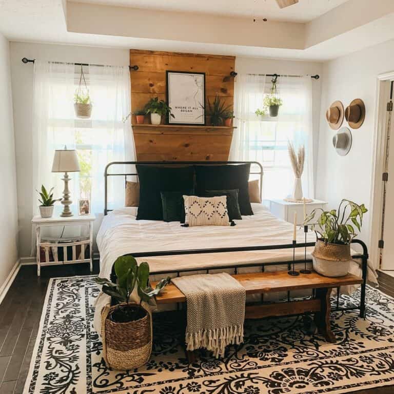 Wooden Accent Wall in Boho Bedroom