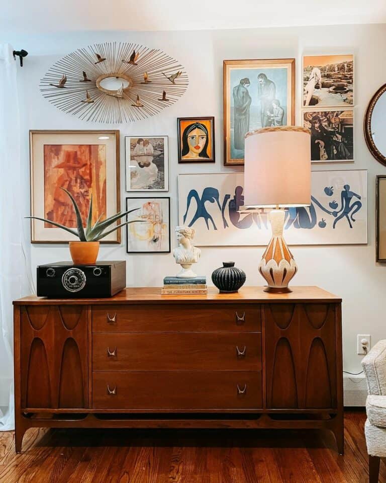 Wooden Sideboard Beneath a Gallery Wall