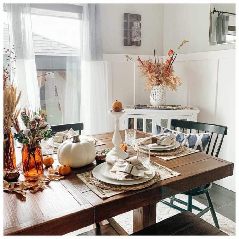 Wooden Table With Autumnal Tablescape