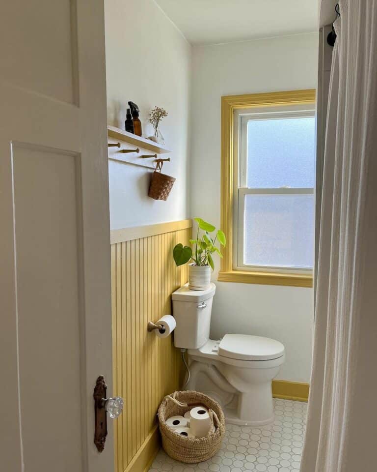 Yellow Beadboard Wainscoting in Bathroom