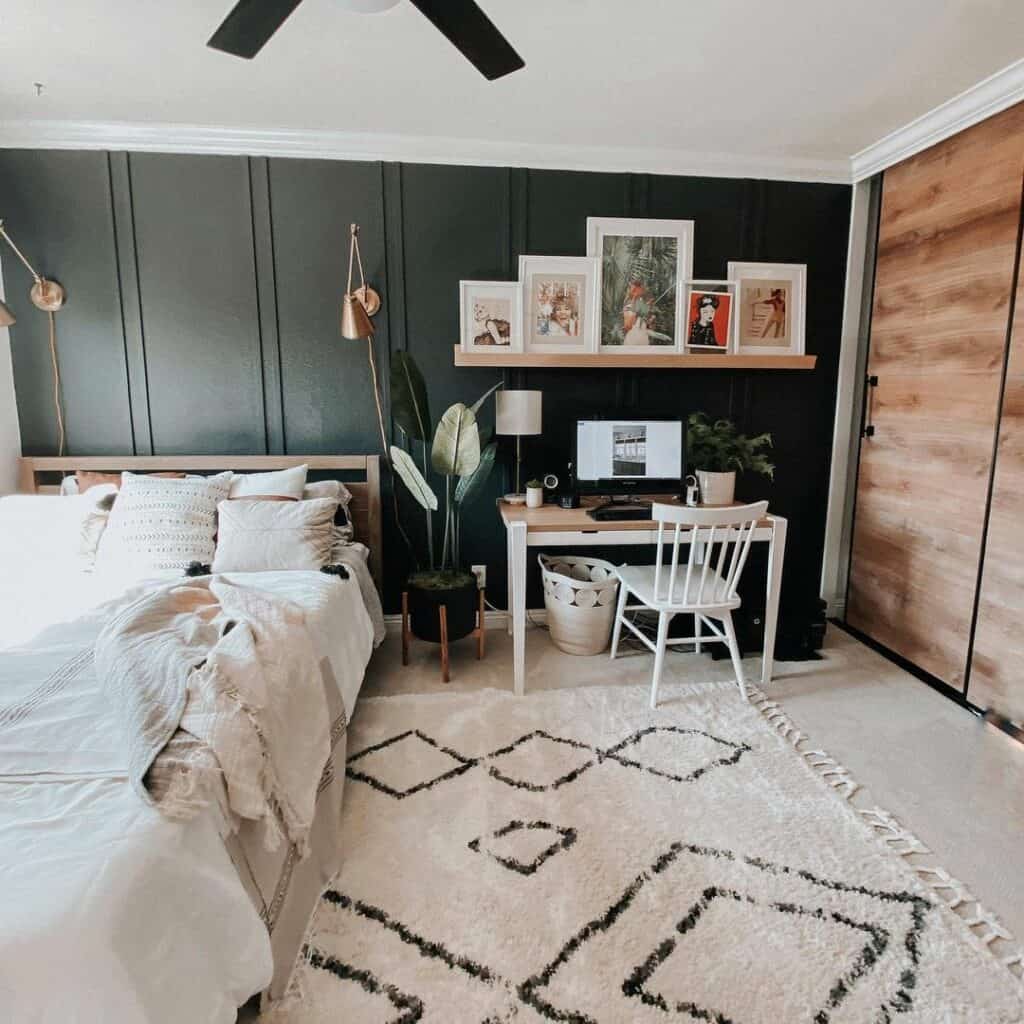 Wooden Floating Shelf on Olive Accent Wall