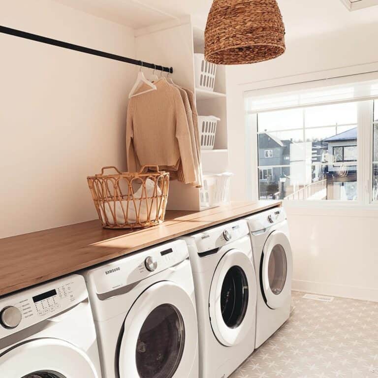 Airy Laundry Room With Patterned Tiles