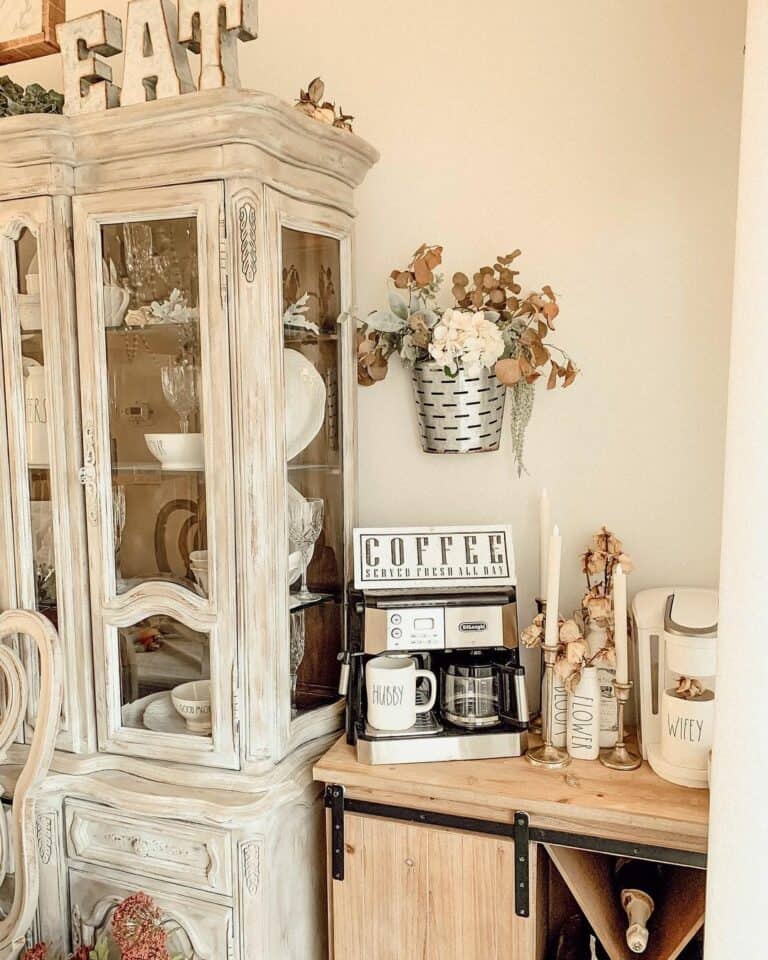 Beige Tones With Cottage Aesthetic for Coffee Bar