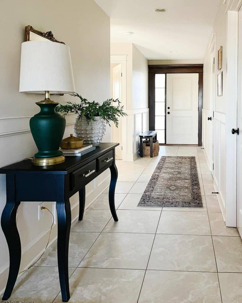 Black Console Table Defines a Hallway