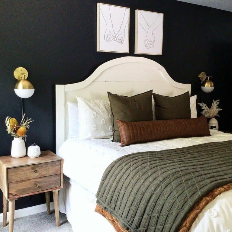 Black Farmhouse Bedroom With Rustic Nightstands