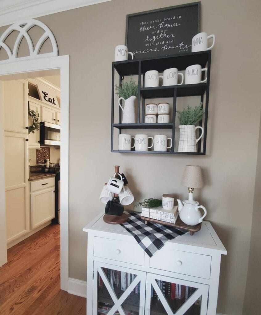 Black Mounted Shelf With Farmhouse Aesthetic for Home Cafe