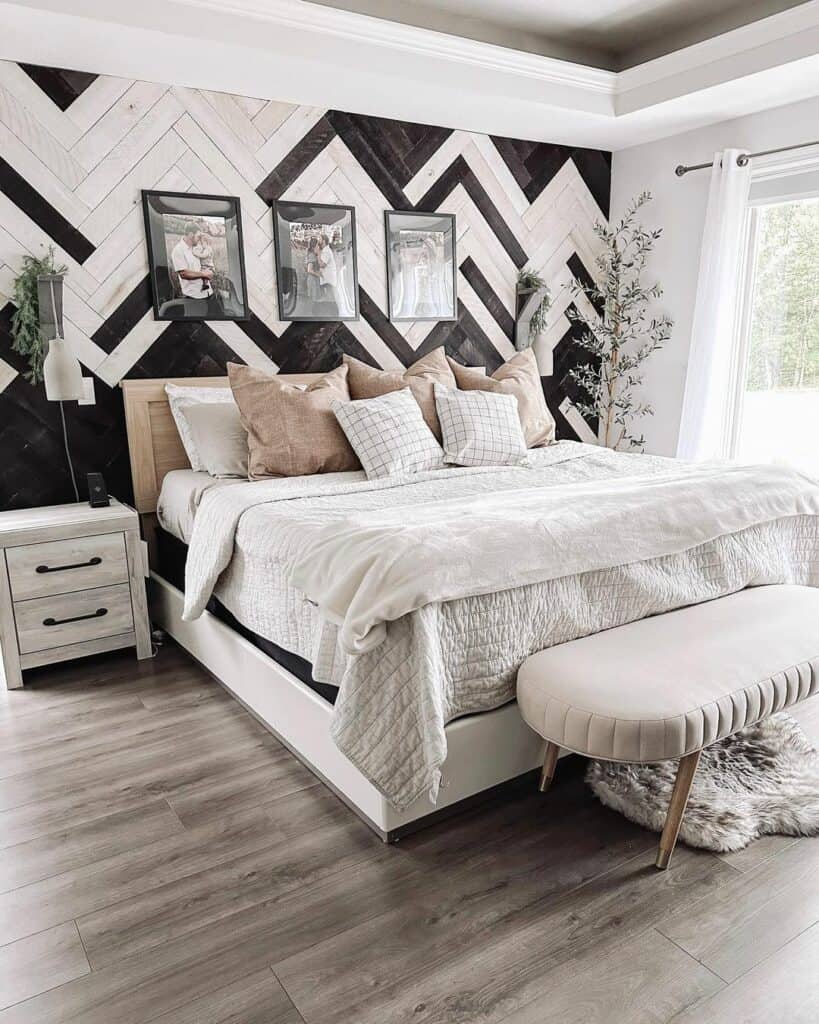 Black and White Herringbone Accent Wall