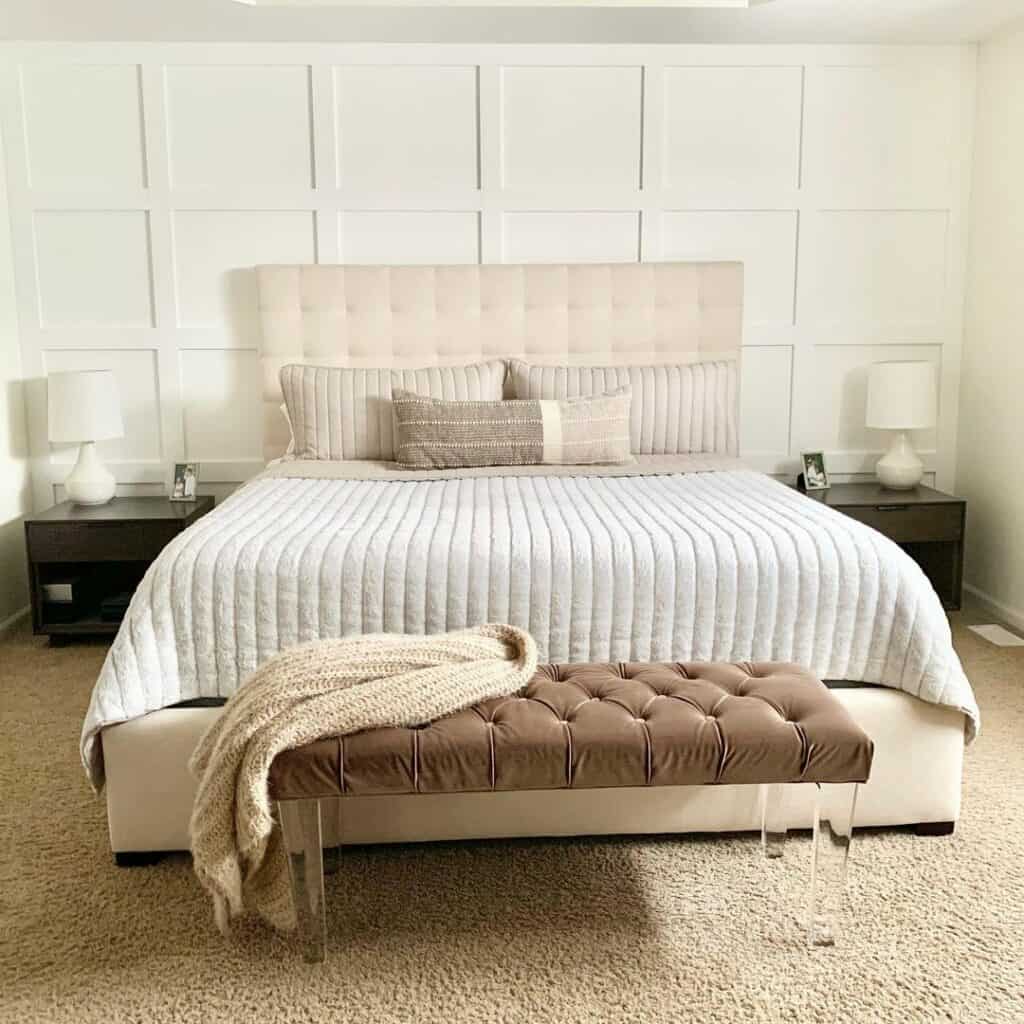 Board and Batten Accent Wall With Smoky Taupe Bedframe