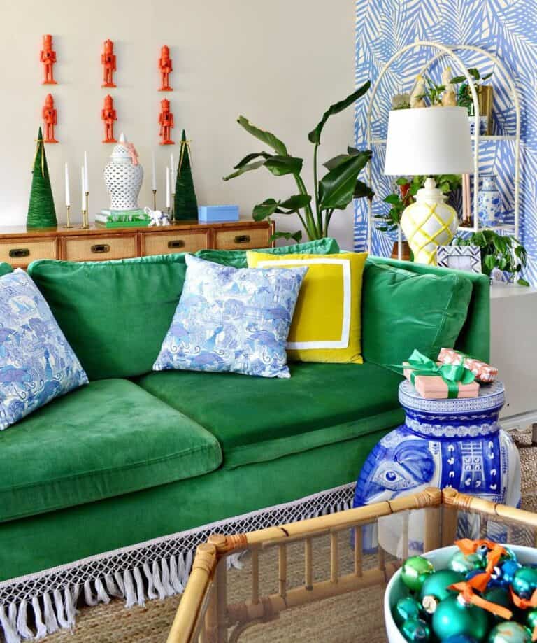 Boho Living Room With Green Sofa