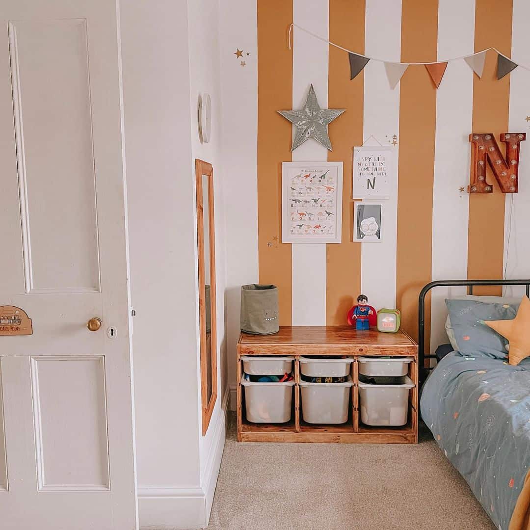 Boy's Bedroom Décor With Yellow Striped Walls Soul & Lane