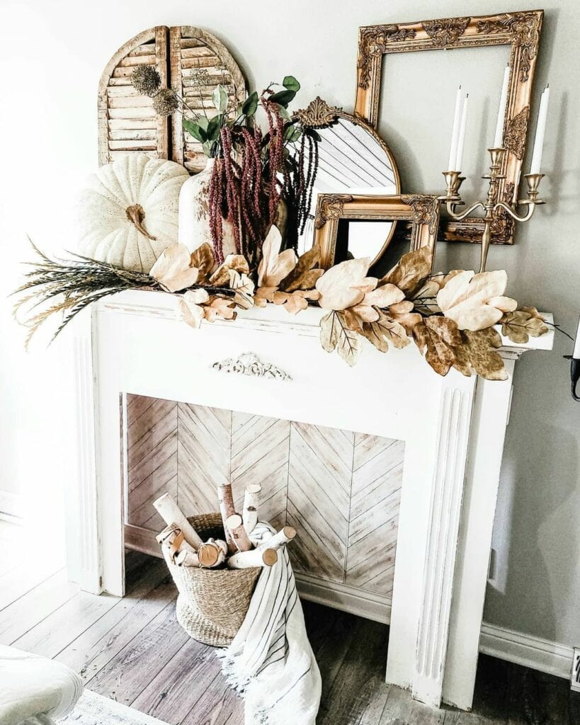 Bronze-framed Mirrors Décor on White Mantel