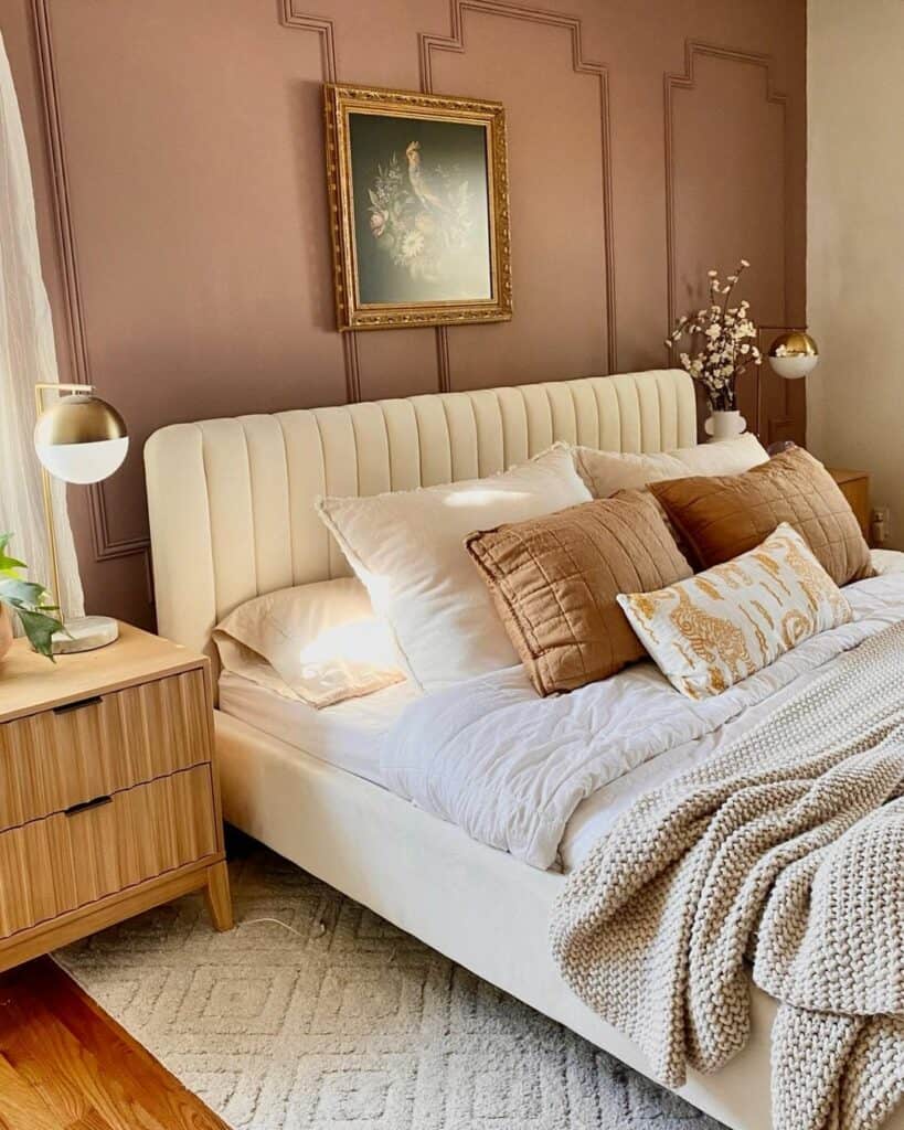 Brown Bedroom With Cushioned Headboard