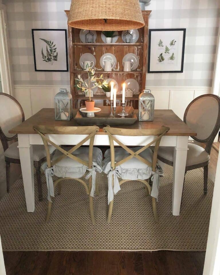 Checkered Walls and Wooden China Cabinet